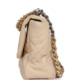 Pre-owned Chanel Large 19 Flap Bag Beige Shiny Lambskin Mixed Metal Hardware - Thumbnail View 3