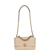 Pre-owned Chanel Large 19 Flap Bag Beige Shiny Lambskin Mixed Metal Hardware - Thumbnail View 6