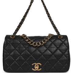 Pre-owned Chanel Medium "Paris-Bombay" Pondicherry Flap Bag Black Aged Calfskin Antique Gold Hardware