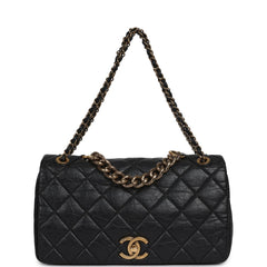 Pre-owned Chanel Medium "Paris-Bombay" Pondicherry Flap Bag Black Aged Calfskin Antique Gold Hardware