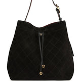 Chanel Large "CC Loop" Drawstring Bucket Bag with Leather Strap Black Suede Gold Hardware - Thumbnail View 1