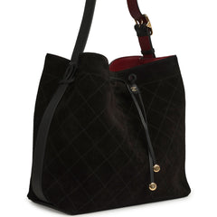 Chanel Large "CC Loop" Drawstring Bucket Bag with Leather Strap Black Suede Gold Hardware