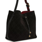 Chanel Large "CC Loop" Drawstring Bucket Bag with Leather Strap Black Suede Gold Hardware - Thumbnail View 2