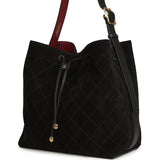 Chanel Large "CC Loop" Drawstring Bucket Bag with Leather Strap Black Suede Gold Hardware - Thumbnail View 6