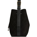Chanel Large "CC Loop" Drawstring Bucket Bag with Leather Strap Black Suede Gold Hardware - Thumbnail View 3