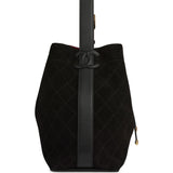 Chanel Large "CC Loop" Drawstring Bucket Bag with Leather Strap Black Suede Gold Hardware - Thumbnail View 5