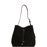 Chanel Large "CC Loop" Drawstring Bucket Bag with Leather Strap Black Suede Gold Hardware - Thumbnail View 7