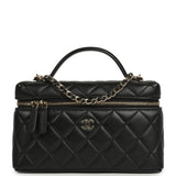 Chanel Top Handle Long Vanity Case with Chain Black Lambskin Light Gold Hardware - Thumbnail View 1