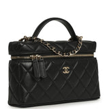 Chanel Top Handle Long Vanity Case with Chain Black Lambskin Light Gold Hardware - Thumbnail View 2