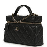 Chanel Top Handle Long Vanity Case with Chain Black Lambskin Light Gold Hardware - Thumbnail View 5