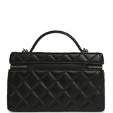 Chanel Top Handle Long Vanity Case with Chain Black Lambskin Light Gold Hardware - Thumbnail View 4
