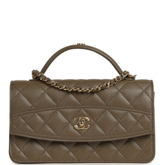 Chanel Trendy Top Handle Clutch with Chain Dark Khaki Caviar Gold Hardware