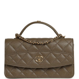 Chanel Trendy Top Handle Clutch with Chain Dark Khaki Caviar Gold Hardware - Thumbnail View 1