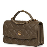 Chanel Trendy Top Handle Clutch with Chain Dark Khaki Caviar Gold Hardware - Thumbnail View 5