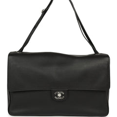 Chanel Maxi "Souplissimo" Large Flap Bag Black Grained Calfskin Silver Hardware