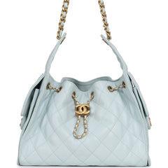 Pre-owned Chanel Small 25 Hobo Bag Light Blue Caviar Antique Gold Hardware