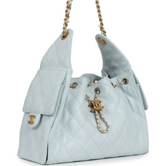 Pre-owned Chanel Small 25 Hobo Bag Light Blue Caviar Antique Gold Hardware