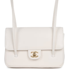 Chanel Small Preppy Coco Flap Bag White Shiny Caviar Brushed Gold Hardware