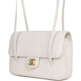 Chanel Small Preppy Coco Flap Bag White Shiny Caviar Brushed Gold Hardware - Thumbnail View 5
