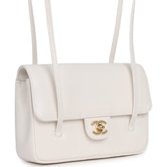 Chanel Small Preppy Coco Flap Bag White Shiny Caviar Brushed Gold Hardware