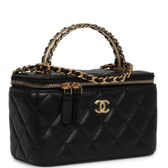 Chanel Small Top Handle Vanity Case Black Caviar Antique Gold Hardware