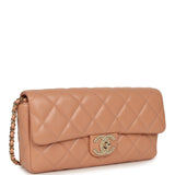 Chanel East West CC Pearl Clutch with Chain Beige Shiny Lambskin Gold Hardware - Thumbnail View 2