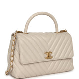 Chanel Medium Chevron Coco Handle Ivory Aged Calfskin Antique Gold Hardware - Thumbnail View 2