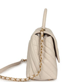 Chanel Medium Chevron Coco Handle Ivory Aged Calfskin Antique Gold Hardware - Thumbnail View 3