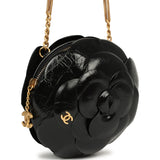 Chanel Camellia Round Clutch with Chain Black Patent Aged Calfskin Brushed Gold Hardware - Thumbnail View 2