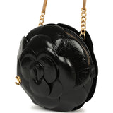 Chanel Camellia Round Clutch with Chain Black Patent Aged Calfskin Brushed Gold Hardware - Thumbnail View 6