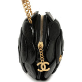 Chanel Camellia Round Clutch with Chain Black Patent Aged Calfskin Brushed Gold Hardware - Thumbnail View 3
