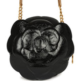 Chanel Camellia Round Clutch with Chain Black Patent Aged Calfskin Brushed Gold Hardware - Thumbnail View 4