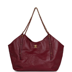 Chanel Maxi Coco Shopping Bag Burgundy Shiny Calfskin Antique Gold Hardware