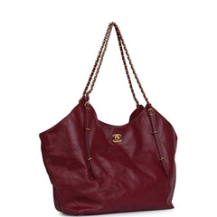 Chanel Maxi Coco Shopping Bag Burgundy Shiny Calfskin Antique Gold Hardware