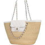 Chanel Large Shopping Tote Bag Light Beige Raffia, White Lambskin Light Gold Hardware - Thumbnail View 5