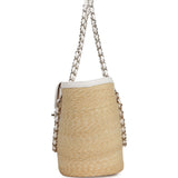 Chanel Large Shopping Tote Bag Light Beige Raffia, White Lambskin Light Gold Hardware - Thumbnail View 3