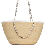 Chanel Large Shopping Tote Bag Light Beige Raffia, White Lambskin Light Gold Hardware - Thumbnail View 4