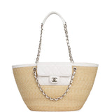Chanel Large Shopping Tote Bag Light Beige Raffia, White Lambskin Light Gold Hardware - Thumbnail View 6