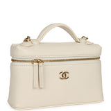 Chanel "Supple" Top Handle Long Vanity Case with Chain White Grained Calfskin Gold Hardware - Thumbnail View 2