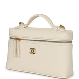 Chanel "Supple" Top Handle Long Vanity Case with Chain White Grained Calfskin Gold Hardware - Thumbnail View 5