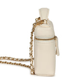Chanel "Supple" Top Handle Long Vanity Case with Chain White Grained Calfskin Gold Hardware - Thumbnail View 3