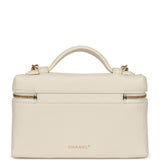 Chanel "Supple" Top Handle Long Vanity Case with Chain White Grained Calfskin Gold Hardware - Thumbnail View 4