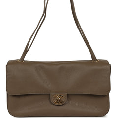 Chanel Maxi "Souplissimo" Small Flap Bag Dark Khaki Grained Calfskin Gold Hardware