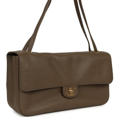 Chanel Maxi "Souplissimo" Small Flap Bag Dark Khaki Grained Calfskin Gold Hardware