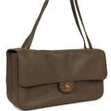 Chanel Maxi "Souplissimo" Small Flap Bag Dark Khaki Grained Calfskin Gold Hardware - Thumbnail View 2