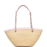 Chanel Small Shopping Tote Bag Beige Raffia and Light Pink Lambskin Light Gold Hardware - Thumbnail View 4