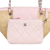 Chanel Small Shopping Tote Bag Beige Raffia and Light Pink Lambskin Light Gold Hardware - Thumbnail View 7