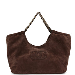 Chanel Small CC Cabas Hobo Bag Dark Brown Suede Gold Hardware