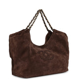 Chanel Small CC Cabas Hobo Bag Dark Brown Suede Gold Hardware - Thumbnail View 2