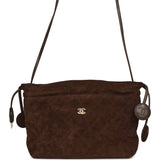Chanel CC Drawstring Clutch Bag with Leather Strap Dark Brown Suede Gold Hardware - Thumbnail View 1